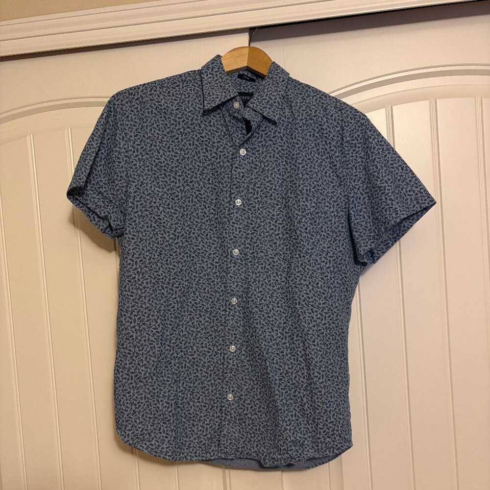 J. Crew Factory Slim Shirt Medium Blue Floral Short Sleeve 100% Cotton Spring